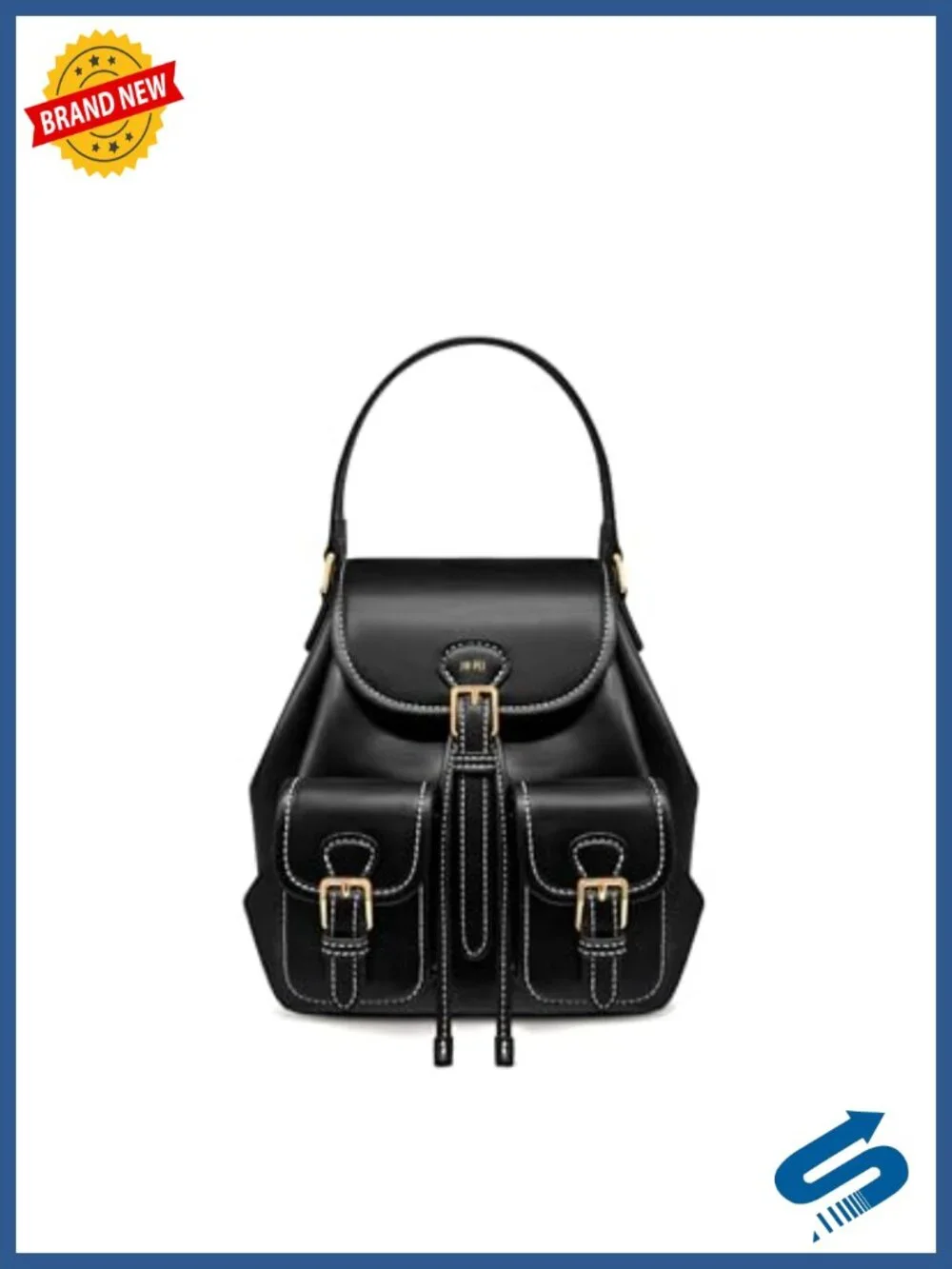 Vegan Leather Buckle Pocket Backpack, Adjustable Straps, Fits iPhone 16 Pro Max
